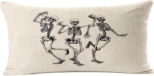Miniatura 7 de Funda de almohada con diseño de calavera de Halloween, decoración del hogar, lino y algodón, funda de cojín de 18 x 18 pulgadas / 45.72 x 45.72 cm.