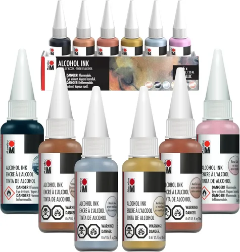 Miniatura 10 de Marabu Tinta de alcohol para resina epoxi, juego de 6 colores clásicos de tinta de alcohol, tintas de alcohol vibrantes y versátiles para arte