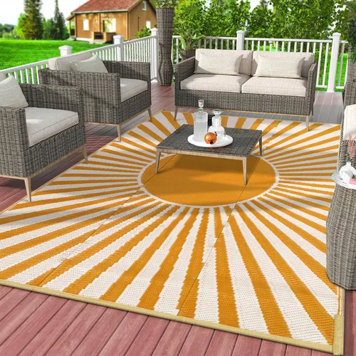 Miniatura 3 de Anidaroel Alfombra de área para exteriores para patio, 4 x 6 pies, impermeable, reversible, alfombra de paja de plástico para exteriores, alfombra