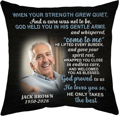 Miniatura 29 de Hyturtle Almohada conmemorativa personalizada de condolencias con inserto de 12 x 12 pulgadas, regalos impresos de doble cara para la pérdida de un