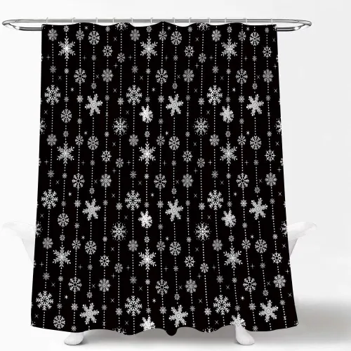 Miniatura 4 de Cortina de ducha de copo de nieve de Navidad, color negro y blanco, copo de nieve de invierno, vacaciones de invierno, feliz año nuevo, juego