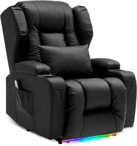 Miniatura 9 de Sillas reclinables eléctricas para adultos con masaje y calor, silla reclinable individual de piel sintética, sofá reclinable reclinable para cine