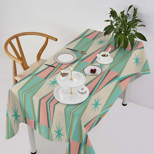Miniatura 36 de Mantel retro moderno de mediados de siglo, diseño de colores retro de los años 50, resistente al agua, mantel lavable para cocina, comedor, fiesta
