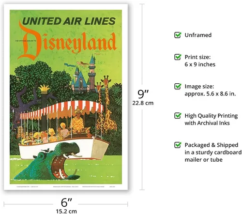 Miniatura 2 de California - Jungle Cruise Hippo - United Air Lines - Póster vintage de viaje de aerolínea por Stan Galli c.1960s - Impresión artística maestra