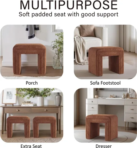 Miniatura 7 de Get Set Style Silla Taburete de Tocador, Otomán Moderno de Boucle Reposapiés con Patas de Madera Banco de Sofá Reposapiés Asiento Adicional