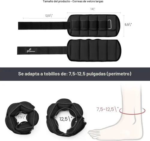 Miniatura 5 de Sportneer Juego de pesas de tobillo ajustables, 1 par, de 2, 4, 6, 8 y 10 libras, correas para el peso de las piernas para mujer, hombre, niños