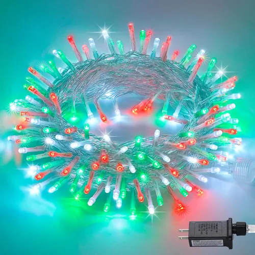 Miniatura 45 de JMEXSUSS Luces rojas blancas y azules con cable transparente, 66 pies, 200 luces LED para decoración del 4 de julio, luz de Navidad para celebración