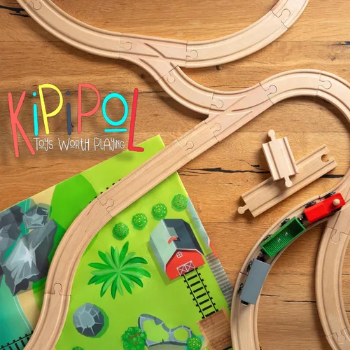 Miniatura 8 de KipiPol Juego de vías de tren de madera - 52 piezas+mapa de ferrocarril adicional - Compatible con todas las principales marcas de juguetes