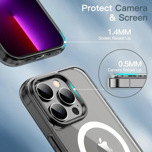 Miniatura 6 de JETech Funda magnética para iPhone 13 Pro Max de 6.7 pulgadas, compatible con carga inalámbrica MagSafe, a prueba de golpes, parte trasera Negro