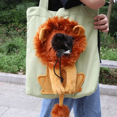 Miniatura 2 de Bolsa de hombro de lona para mascotas, lindo transportador de perros pequeños en forma de león, bolsa portátil para mascotas para perros y gatos