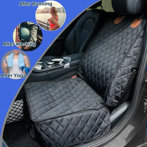 Miniatura 9 de PETICON Paquete de 2 fundas de asiento delantero, funda de asiento de automóvil para perro de protección completa con solapas laterales, Negro