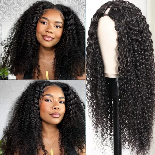 Miniatura 16 de Pelucas de Raya en V Rizadas con Forma de V para Mujeres Negras, Sin Mechas Fuera, Mejora de Raya en U, Sin Pegamento, Peluca Completa con Clip