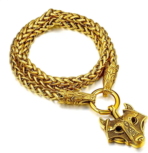 FaithHeart Collar grueso de collar vikingo nórdico punk, de acero inoxidable, nudo celta, cabeza de lobo, amuleto, joyería de regalo