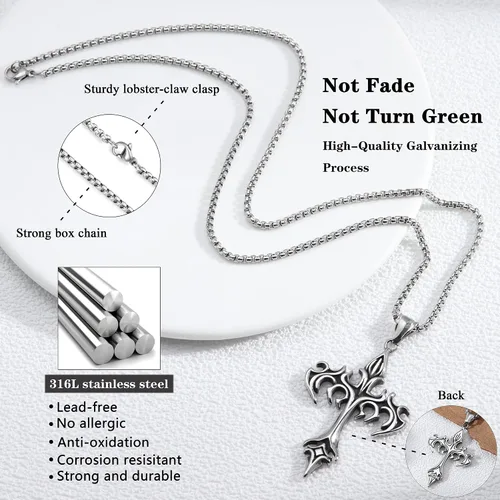 Miniatura 4 de Collar de cruz para hombre, cadena de cruz de plata, colgante de acero inoxidable para mujer, collar gótico, joyería cristiana gótica
