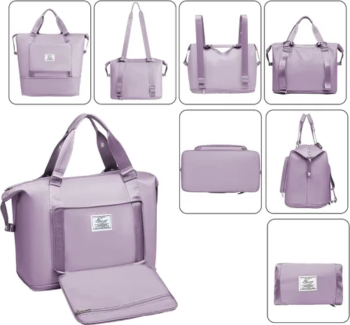 Miniatura 4 de SOPIME Bolsa de viaje expandible deportiva para mujeres y hombres, bolsa de viaje plegable extra grande con correas dobles para el hombro y bolsillo