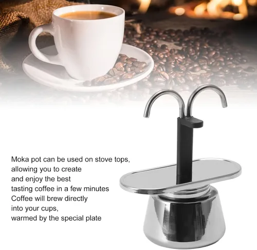 Miniatura 4 de CHICIRIS Cafetera, olla, cafetera, 2 tazas de 3.4 fl oz, olla doble de acero inoxidable, moca, cafetera italiana de conducto DIY