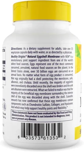 Miniatura 3 de Healthy Origins Membrana de cáscara de huevo NEM de 500 mg, 30 cápsulas vegetarianas, estudiadas clínicamente, de origen estadounidense, suplemento