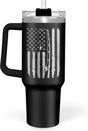 Miniatura 23 de SANDJEST Taza con bandera americana con asa, taza de café de acero inoxidable con aislamiento de 40 oz con tapa y pajita, regalos de América