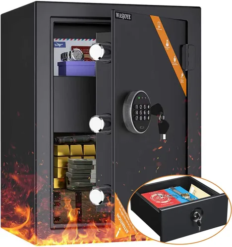 Miniatura 9 de WASJOYE Caja de seguridad para gabinete del hogar, caja fuerte ignífuga de 1.2 pies cúbicos con teclado digital, bloqueo de llave de seguridad