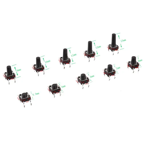 Miniatura 4 de BOJACK 10 Valores 200 Unids 0.236x0.236 in Interruptores de Botón Táctil 4 Pin Momentario Pulsador Interruptor Surtido Kit