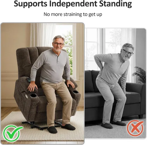 Miniatura 5 de MCombo Silla Reclinable Elevadora Eléctrica de Gran Tamaño para Ancianos, Silla Elevadora con Calor y Masaje, Reclinable Elevadora para Grandes