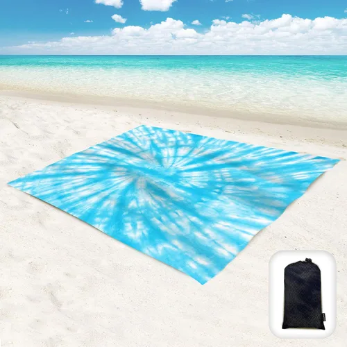 Miniatura 23 de Manta de playa impermeable a prueba de arena, de gran tamaño de 95 x 80 pulgadas, tapete de playa sin arena con bolsillos en las esquinas, bolsa