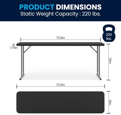 Miniatura 2 de BizChair Mesa de entrenamiento plegable de plástico negro de 6 pies
