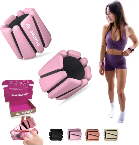 AMOYOU Pesas de muñeca y tobillo para mujer, pesas de tobillo de 2 libras (juego de 2, 1 libra cada una), pesas de brazo para mujer, pesas de Rosa