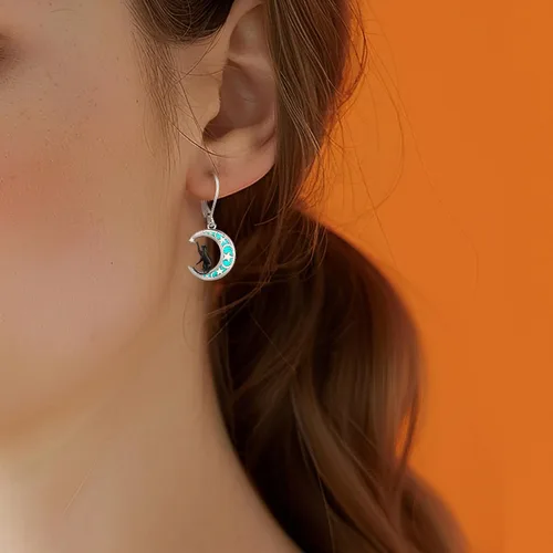 Miniatura 193 de Aretes colgantes de plata de ley con diseño de árbol de la vida, flor, abeja, animales, gato, colibrí, piedra lunar, turquesa, aretes con cierre