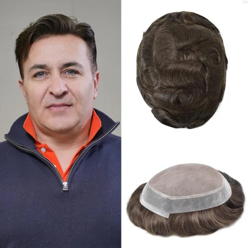 Miniatura 100 de Tupé para hombres, piezas de cabello humano real, sistema de unidades de cabello natural, línea capilar natural, pieza de repuesto para hombres