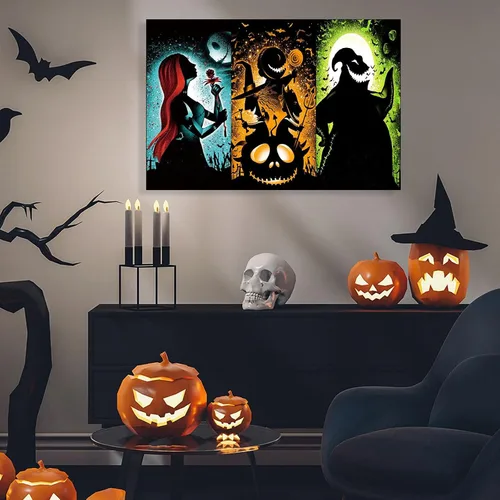 Miniatura 3 de Kit de pintura de diamantes de Halloween para adultos, Jack y Sally DIY 5D con diamantes, kits de pintura artística de gemas de bricolaje, Pesadilla