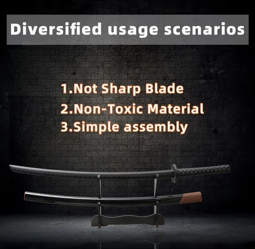 Miniatura 8 de con funda de espada Katana, aproximadamente 41 pulgadas, hoja de polipropileno de alta dureza para realizar accesorios de cosplay Aikido