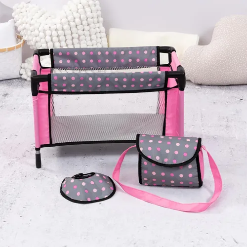 Miniatura 5 de Bayer Set de Trona/Cuna para Muñecas, Gris, Rosa con Puntos