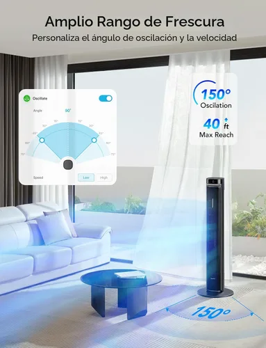 Miniatura 2 de GoveeLife Ventilador de torre de 42 pulgadas para dormitorio, ventiladores de piso inteligentes con oscilación ajustable de 150°, aplicación