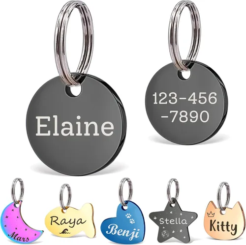 Anavia Etiquetas de identificación para perros y gatos de tamaño pequeño/XS, etiquetas personalizadas de acero inoxidable chapado en color para
