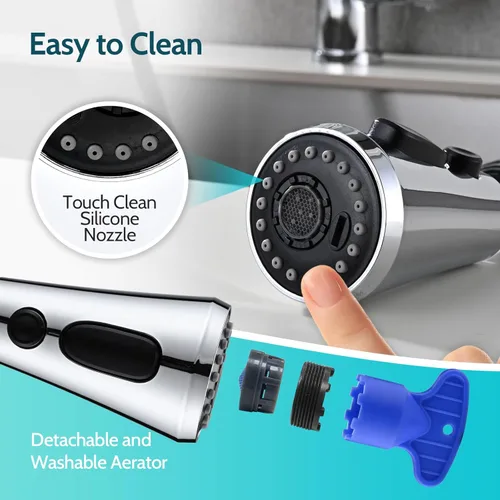 Miniatura 4 de Kicimpro Piezas de repuesto cromadas para grifo de cocina, 3 funciones de repuesto de cabezal rociador de grifo de cocina para Moen, Delta, Kohler