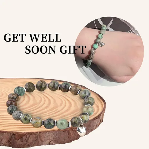 Miniatura 3 de Pulsera de regalo con texto en inglés "Get Well Soon" (0.315 in), pulseras curativas de piedra natural, hechas a mano, Life is Tough But So Are You