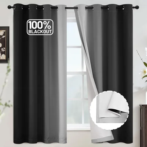 Miniatura 112 de COSVIYA Cortinas 100% Opacas Azul Degradado con Lazos Ajustables para Cocina Aislamiento Térmico Oscurecimiento de Habitación Cenefa con Bolsillo
