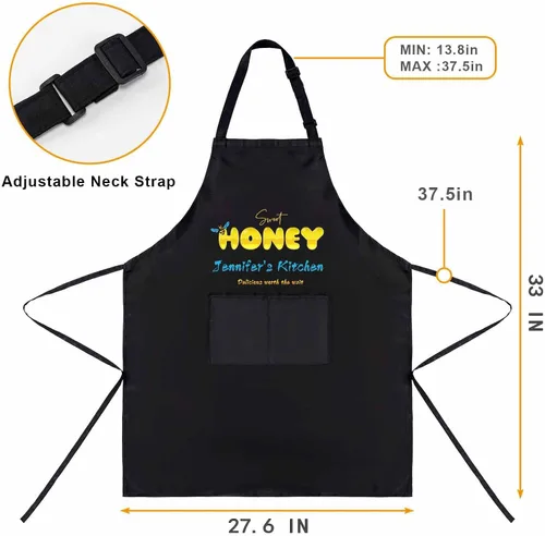 Miniatura 7 de Magimagine Delantal personalizado para mujeres y hombres – Delantal familiar personalizado con texto de dos bolsillos personalizado miel delantal
