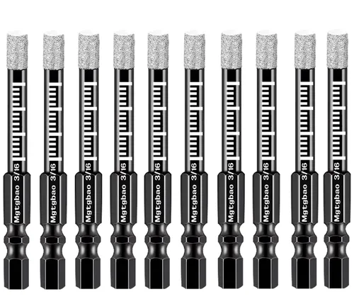 Miniatura 17 de Juego de 6 brocas de diamante seco de 1/2", 6 brocas de núcleo con vástago hexagonal de 12mm soldadas con cera de enfriamiento para azulejos