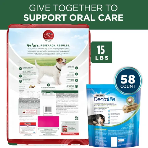 Miniatura 7 de Purina Paquete de alimento y golosinas para perros de razas pequeñas, ONE +Plus fórmula de cordero y arroz con cuidado bucal diario DentaLife
