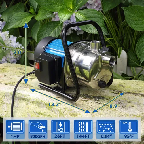 Miniatura 3 de FLUENTPOWER 1HP Bomba de transferencia de jardín portátil, bomba eléctrica de refuerzo de rociadores de 900 GPH, bomba de chorro de pozo poco