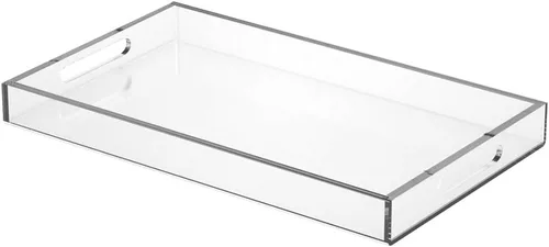 Miniatura 11 de NIUBEE Bandeja acrílica para servir de 12 x 12 pulgadas -a prueba de derrames- bandeja organizadora decorativa para mesa de café otomana y encimera