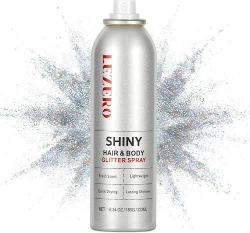 Miniatura 9 de Lezero Spray de Purpurina Corporal, Spray Brillante Temporal para Cara, Cabello, Ropa, Niebla Brillante de Larga Duración y Secado Rápido