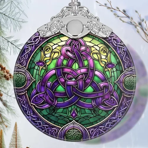 Adorno de Nudo Celta de Vidrio Manchado - Adorno Navideño - Adornos Navideños para Árbol - Ideas de Regalo de Vacaciones - Intercambio de Regalos