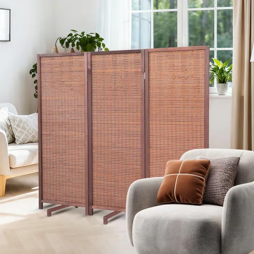 Miniatura 11 de Panel divisor de habitación de bambú con patas giratorias de 360°, 4 paneles de 47 pulgadas de alto, pantalla de privacidad plegable corta