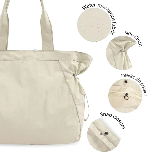 Miniatura 4 de ODODOS Bolsas de compras con cierre lateral de 18 litros, bolsa de hombro ligera, bolso de mano para compras, entrenamiento, playa, viajes