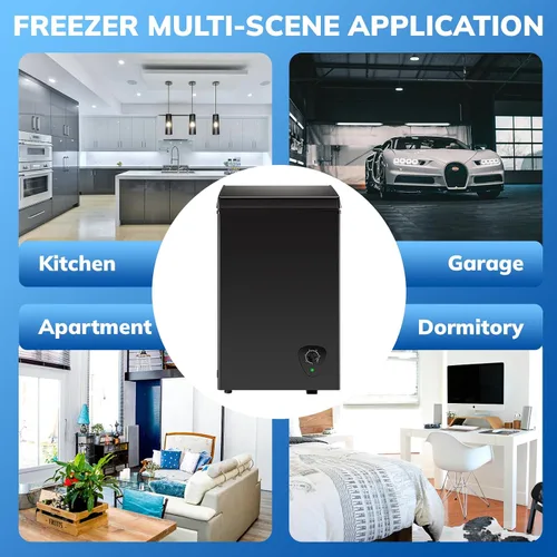 Miniatura 8 de WANAI Congelador de pecho de 2.2 pies cúbicos con 2 cestas extraíbles, mini congelador profundo, termostato ajustable de 7 con puerta superior Negro