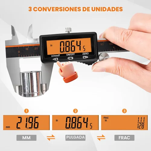 Miniatura 4 de HARDELL Calibre digital, herramienta de medición de pinza recargable de 6 pulgadas con pantalla naranja grande (sin retroiluminación), micrómetro
