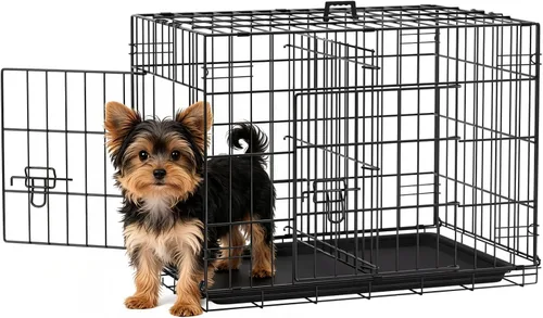 Miniatura 48 de FDW Jaula para perros con doble puerta, jaula plegable de alambre de metal de 36 pulgadas con bandeja extraíble y panel divisor, jaula para mascotas